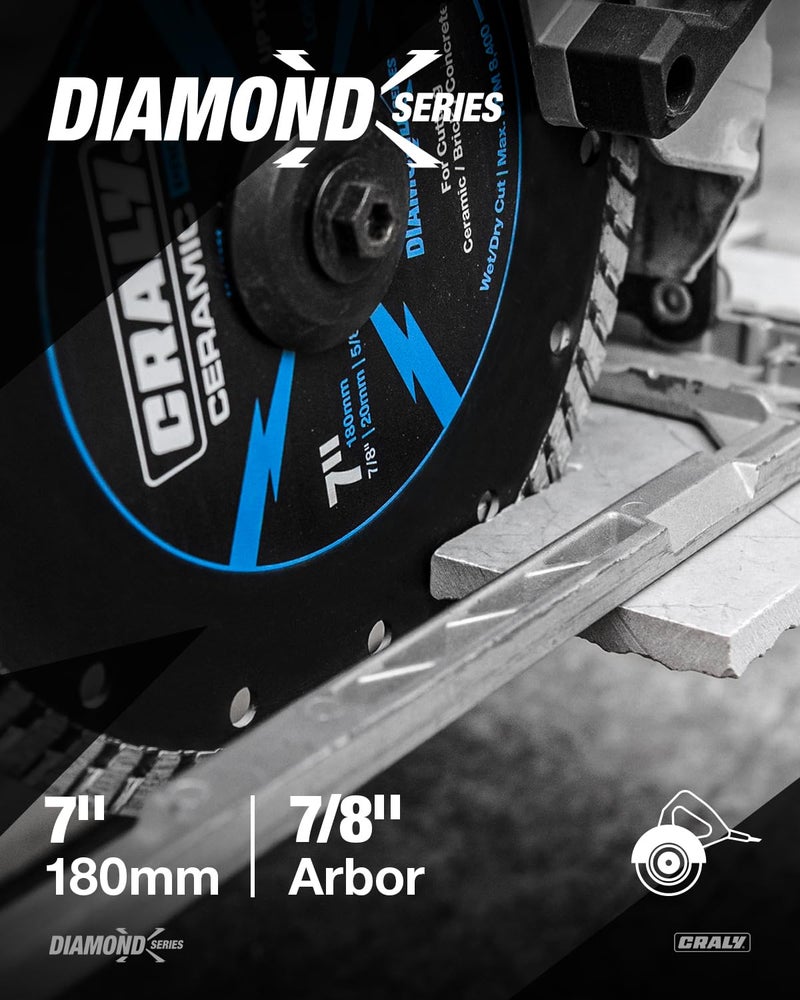 CRALY 7 Inch Super Thin Turbo Diamond Blade, 7/8 in Arbor, 7'' Diamond Stone Blade for Angle Grinder & Circular Saw, Diamond Cutting Wheel for Cutting Granite, Concrete, Brick, Marble, Masonry - Image 2